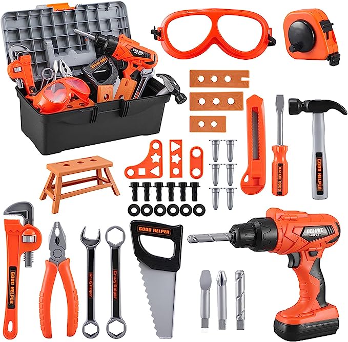 Kids Tool Set – Zealous 45 PCS Toddler Tool Set with Tool Box & Electronic Toy Drill, Pretend Play Kids Toys, Toy Tools for Kids Ages 3,4,5,6,7,8 Years Old, Boy Toys