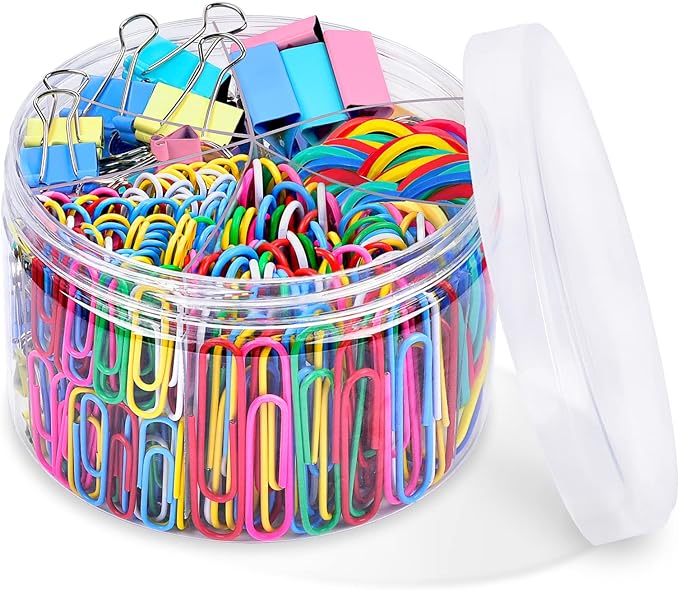 Binder Clips Paper Clips, Sopito 300pcs Colored Office Clips Set with Paper Clamps Paperclips Rubber Bands for Office and School Supplies, Assorted Sizes