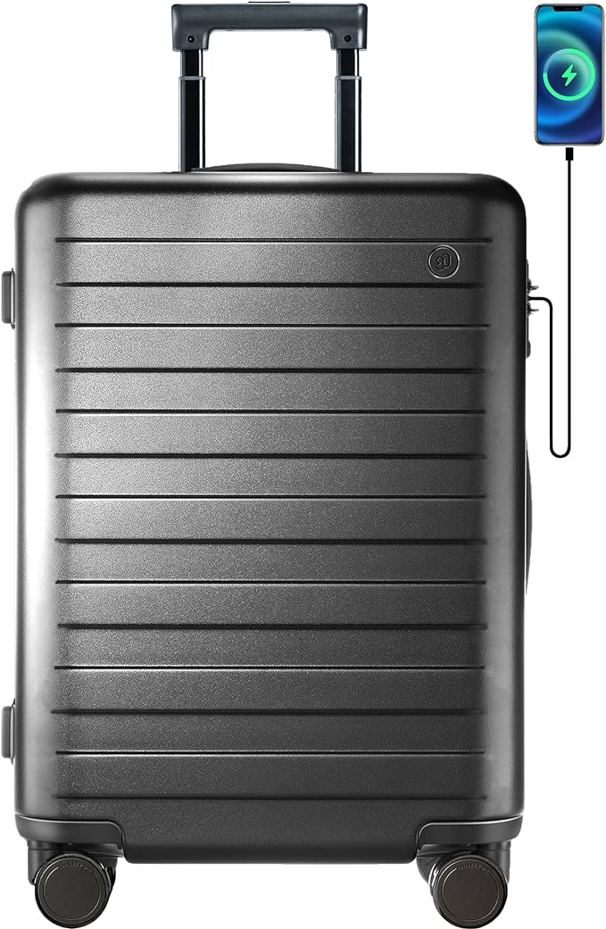 NINETYGO Carry on Luggage 20 Inch Suitcase with USB Port, PC Hardside 22x14x9 Airline Approved with Double Spinner Wheels TSA Lock for Airplanes Quick Getaway (Black)