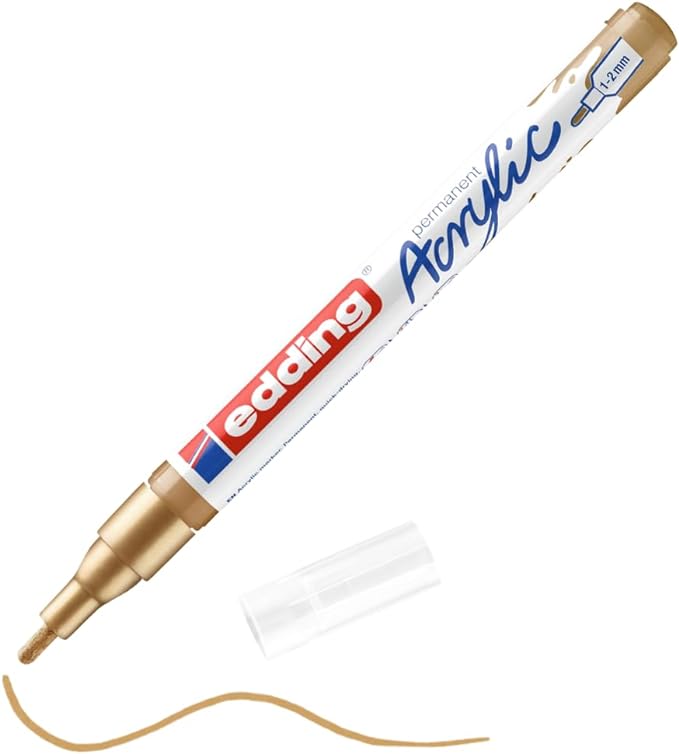 edding 5300 acrylic marker fine - gold - 1 waterproof acrylic paint marker - fine round nib 1-2mm - acrylic paint pen for drawing on canvas, art paper and wood - acrylic markers for pebbles