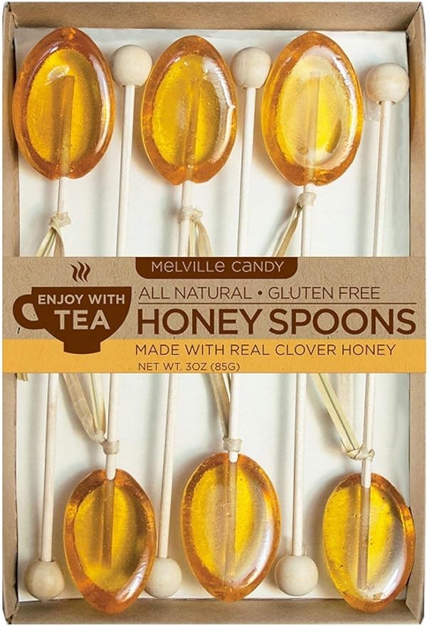 Melville Candy All Natural Tea Honey Spoons & Lollipops Gift Box (Clover Honey Tea Spoons)