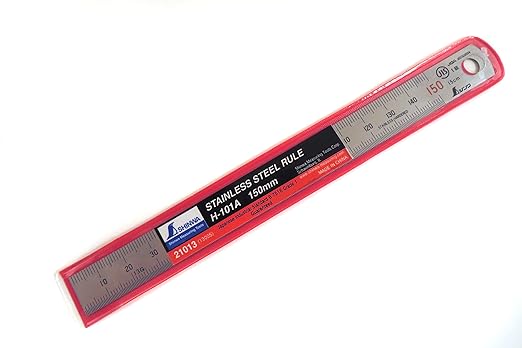 Shinwa H-101A 150 mm Rigid (15 mm x 0.5 mm) Zero Glare Satin Chrome Stainless Steel Machinist Engineer Ruler / Rule with Graduations in mm and .5 mm