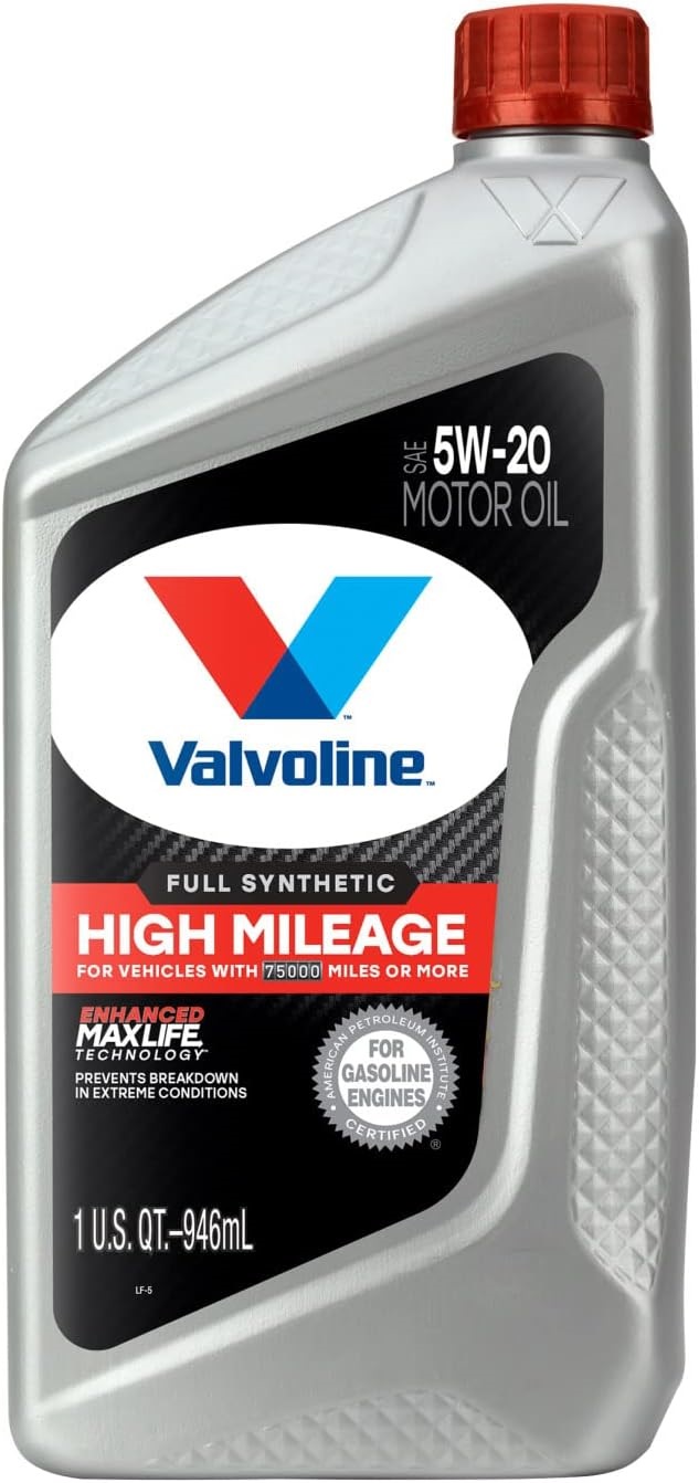 Valvoline Full Synthetic High Mileage with MaxLife Technology SAE 5W-20 Motor Oil 1 QT, Case of 6