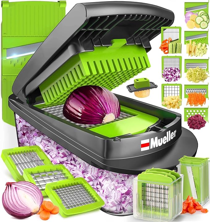 Mueller Pro-Series 10-in-1, 8 Blade Vegetable Chopper, Onion Mincer, Cutter, Dicer, Egg Slicer with Container