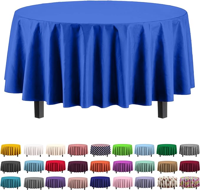 Exquisite 6-Pack Premium Plastic Tablecloth 84in. Round Plastic Table Cover - Dark Blue